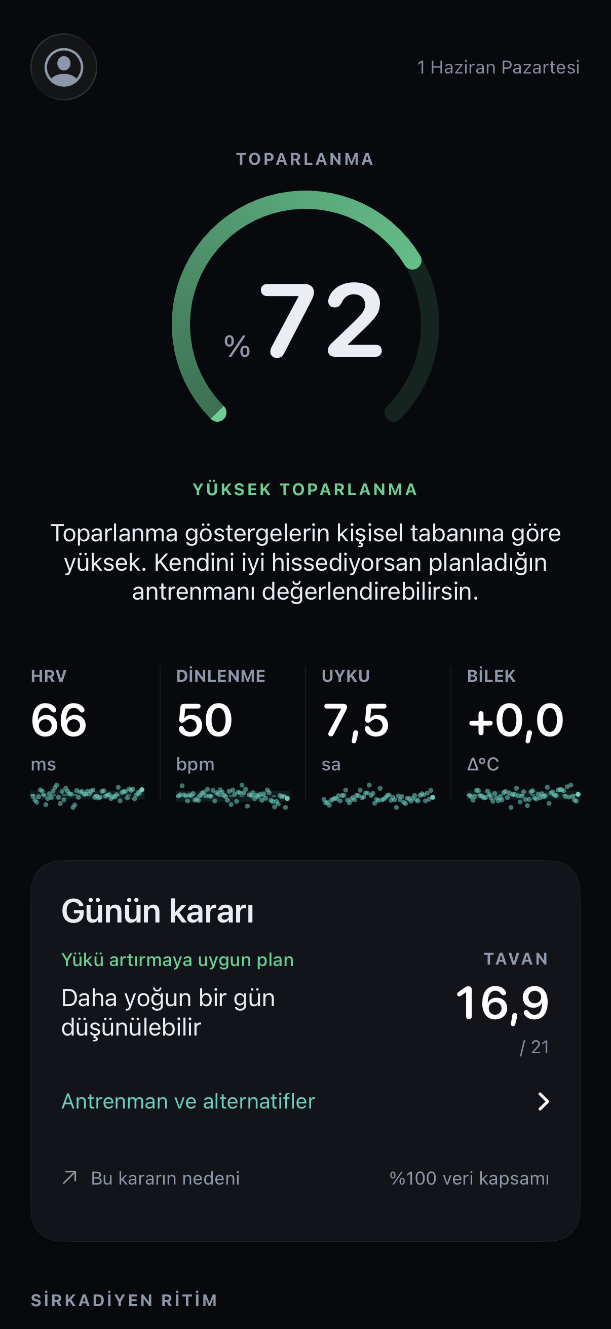 Zenithium 1.1: toparlanma, kayıtlı ölçümler ve günlük plan
